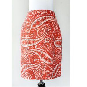 J Crew Orange WHite Floral Paisley Pencil Skirt